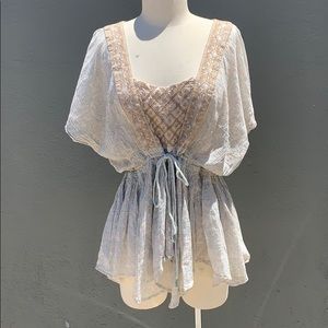 Free People boho bat sleeve top with cinched waist